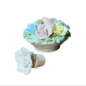Porcelain Candle Holder Pastel Roses Floral Design Norcrest Japan Table Decor‎